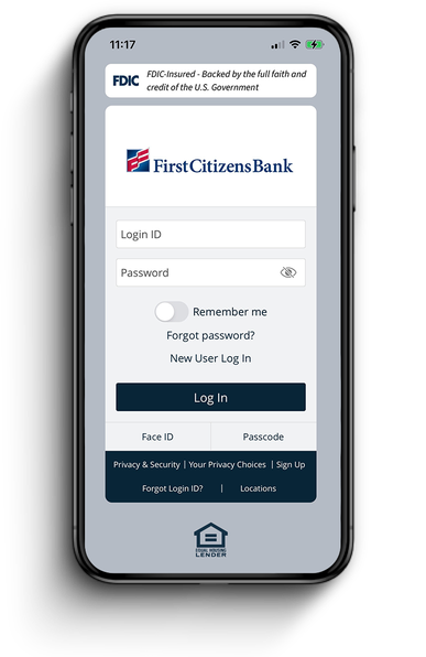 mobile phone screen showing the small business digital banking account login page