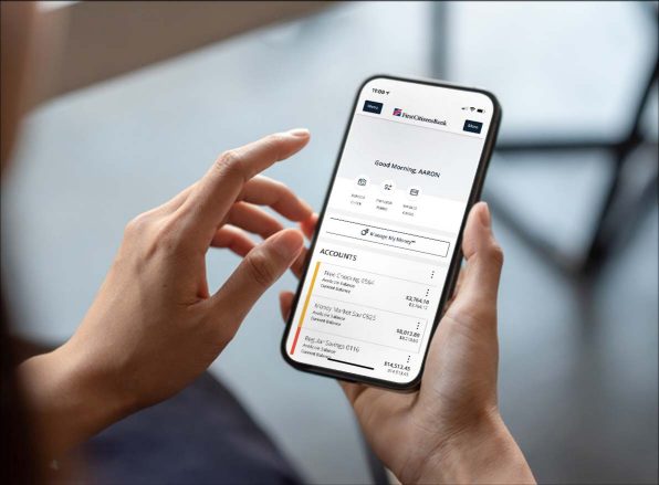 Mobile phone showing First Citizens Digital Banking Accounts section 