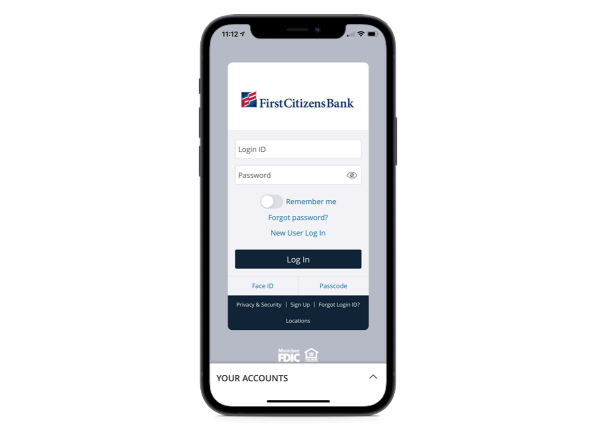 mobile phone screen showing small business digital banking account login page