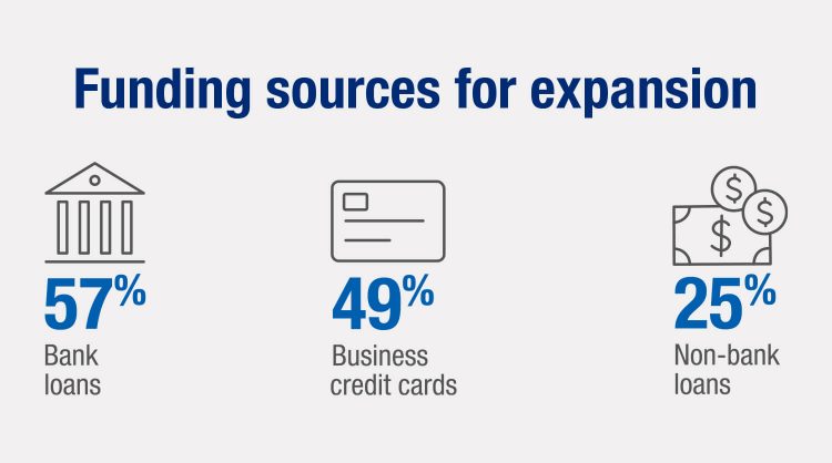 Infographic showing the funding sources for expansion small business owners cited as reasons for confidence, according to the First Citizens 2023 small business survey