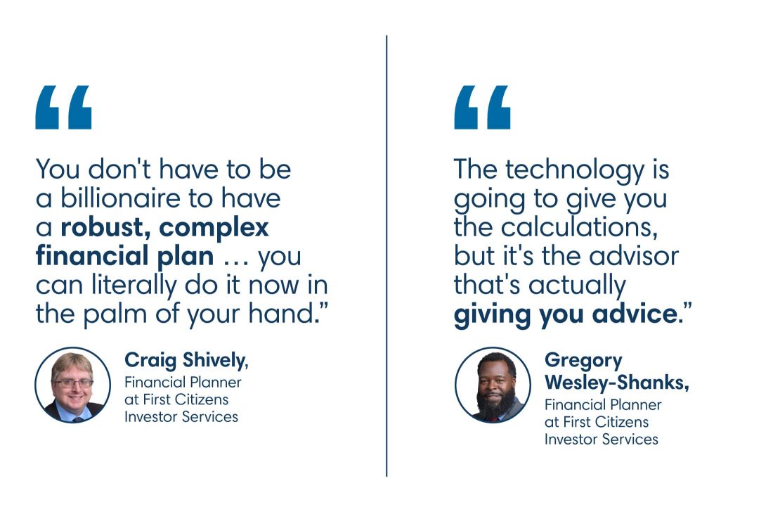 Infographic with two quotes about how technology is improving wealth planning